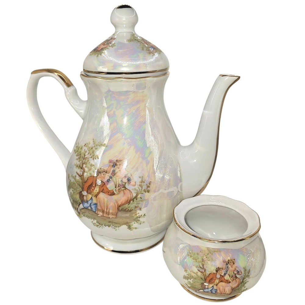 Vintage CHODZIEZ Romance Iridescent Luster Coffeepot/Tea Pot Sugar Bowl‎ Poland